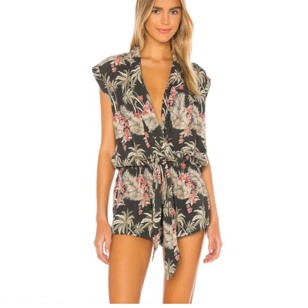 NEW one teaspoon Kingston palm print romper revolve green pink XS